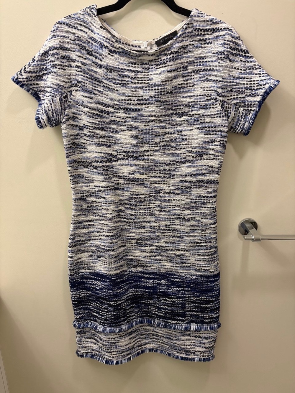 St. John Navy, White & Light Blue Textured Knit Top